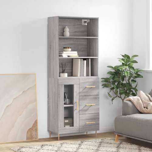 Visoka komoda siva sonome 69,5x34x180 cm od konstruiranog drva - Sivi hrast sonoma 1 1 staklena vrata 3 ladice Cijena