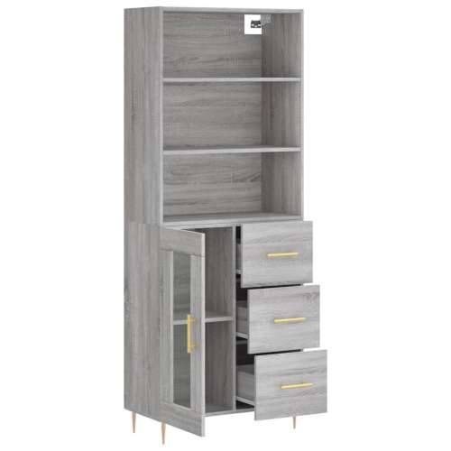 Visoka komoda siva sonome 69,5x34x180 cm od konstruiranog drva - Sivi hrast sonoma 1 1 staklena vrata 3 ladice Cijena