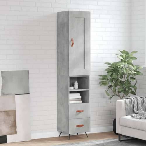 Visoka komoda siva betona 34,5x34x180 cm od konstruiranog drva - Beton siva 1 2 ladice 2 police Cijena