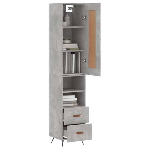 Visoka komoda siva betona 34,5x34x180 cm od konstruiranog drva - Beton siva 1 2 ladice 2 police Cijena