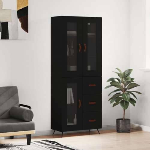 Visoka komoda crni 69,5x34x180 cm konstruirano drvo - Crna 1 1 staklena vrata 3 ladice Cijena