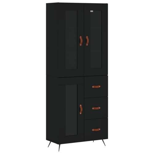Visoka komoda crni 69,5x34x180 cm konstruirano drvo - Crna 1 1 staklena vrata 3 ladice Cijena