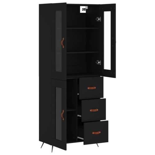 Visoka komoda crni 69,5x34x180 cm konstruirano drvo - Crna 1 1 staklena vrata 3 ladice Cijena