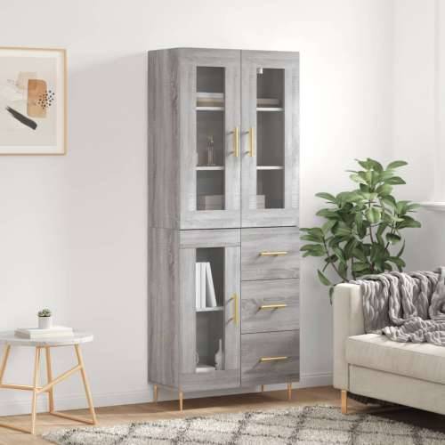 Visoka komoda siva sonome 69,5x34x180 cm od konstruiranog drva - Sivi hrast sonoma 1 1 staklena vrata 3 ladice Cijena