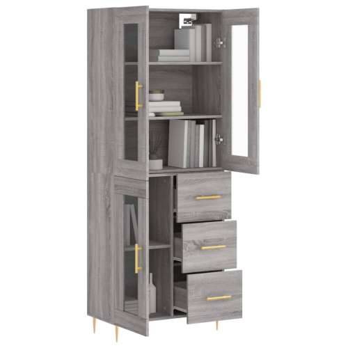 Visoka komoda siva sonome 69,5x34x180 cm od konstruiranog drva - Sivi hrast sonoma 1 1 staklena vrata 3 ladice Cijena