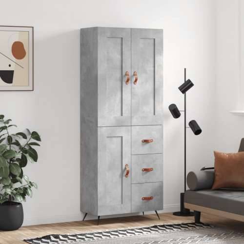 Visoka komoda siva betona 69,5x34x180 cm od konstruiranog drva - Beton siva 1 1 drvena vrata 3 ladice Cijena