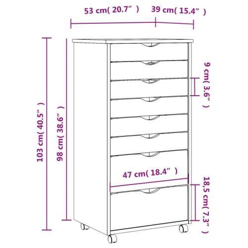 Pokretni ormarić s ladicama MOSS sivi od masivne borovine - Siva 53 x 39 x 103 cm 1 Cijena