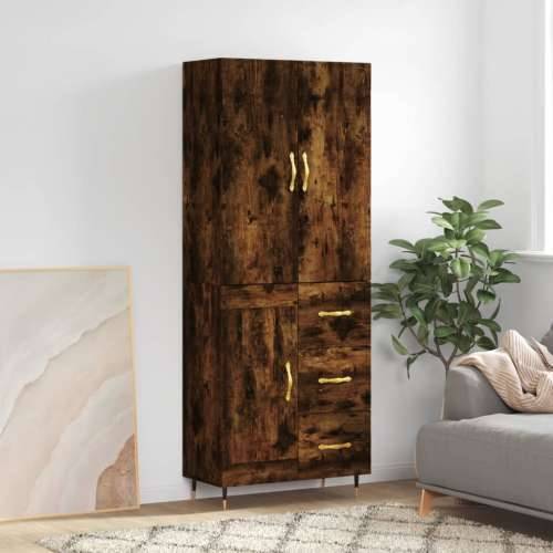 Visoka komoda dimljeni hrast 69,5x34x180 cm konstruiranog drva - Dimljeni hrast 1 1 drvena vrata 3 ladice Cijena