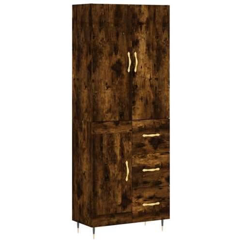 Visoka komoda dimljeni hrast 69,5x34x180 cm konstruiranog drva - Dimljeni hrast 1 1 drvena vrata 3 ladice Cijena