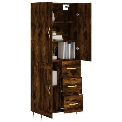 Visoka komoda dimljeni hrast 69,5x34x180 cm konstruiranog drva - Dimljeni hrast 1 1 drvena vrata 3 ladice Cijena
