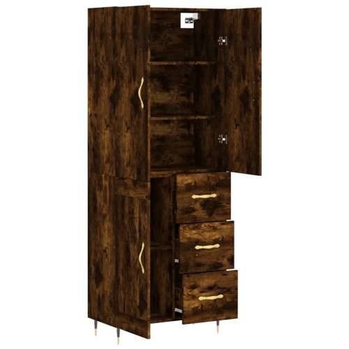 Visoka komoda dimljeni hrast 69,5x34x180 cm konstruiranog drva - Dimljeni hrast 1 1 drvena vrata 3 ladice Cijena