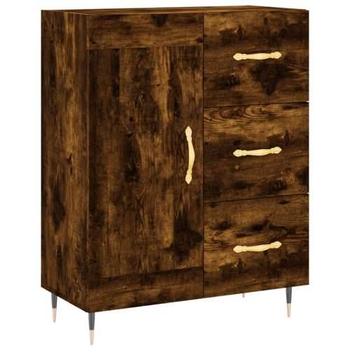 Visoka komoda dimljeni hrast 69,5x34x180 cm konstruiranog drva - Dimljeni hrast 1 1 drvena vrata 3 ladice Cijena