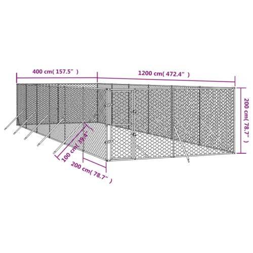 Vanjski kavez za pse srebrni 4 x 12 x 2 m od pocinčanog čelika Cijena