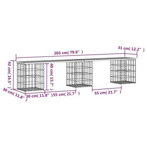 Vrtna klupa s gabionskim dizajnom 203x31x42 cm masivna borovina - Prirodna boja bora 203 x 31 x 42 cm 1 Cijena