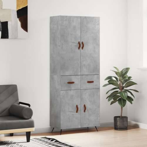 Visoka komoda siva betona 69,5x34x180 cm od konstruiranog drva - Beton siva 1 2 vrata 2 ladice Cijena
