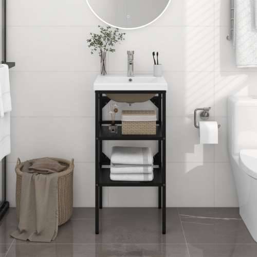 Kupaonski okvir s ugrađenim Lavabo - Umivaonikom crni željezni - Crna 40 x 38 x 83 cm 1 Cijena