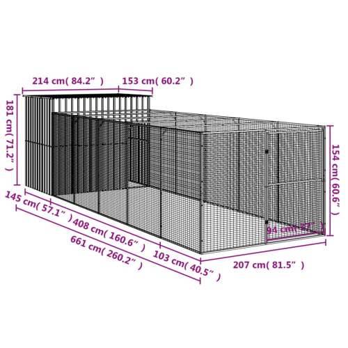 Kućica za pse s igralištem svjetlosiva 214x661x181 cm čelična - Svjetlosiva 214 x 661 x 181 cm Cijena