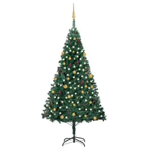 Umjetno osvijetljeno božićno drvce s kuglicama zeleno 240cm PVC