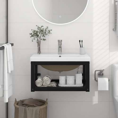 Kupaonski okvir s ugrađenim Lavabo - Umivaonikom crni željezni - Crna 59 x 38 x 31 cm 1 Cijena
