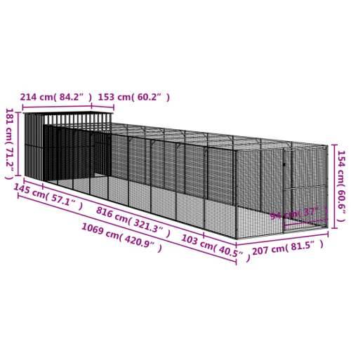 Kućica za pse s igralištem svjetlosiva 214x1069x181 cm čelična - Svjetlosiva 214 x 1069 x 181 cm Cijena