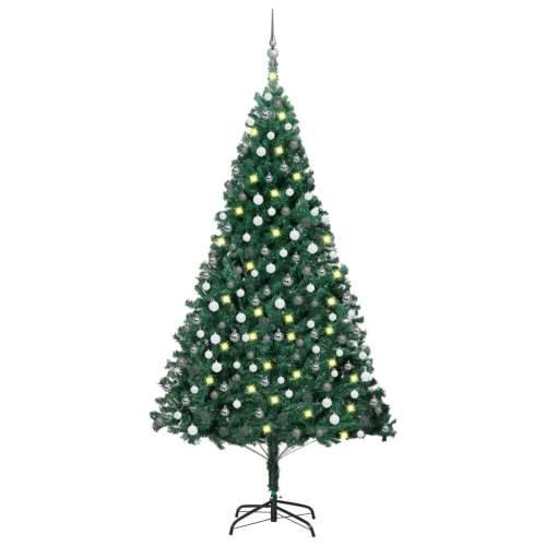 Umjetno osvijetljeno božićno drvce s kuglicama zeleno 240cm PVC