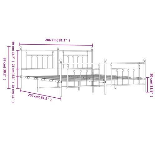 Metalni okvir kreveta uzglavlje i podnožje crni 200x200 cm - Crna 200 x 200 cm s uzglavljem i podnožjem Cijena