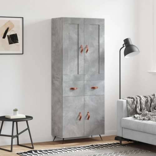 Visoka komoda siva betona 69,5x34x180 cm od konstruiranog drva - Beton siva 1 2 vrata 2 ladice Cijena