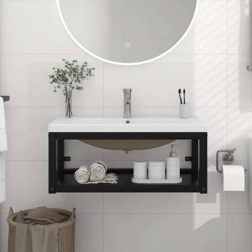 Kupaonski okvir s ugrađenim Lavabo - Umivaonikom crni željezni - Crna 79 x 38 x 31 cm 1 Cijena