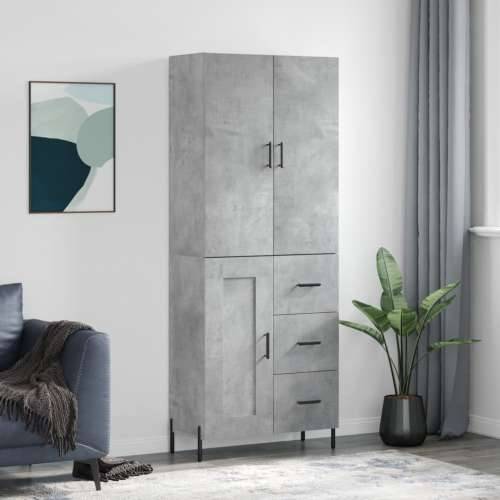Visoka komoda siva betona 69,5x34x180 cm od konstruiranog drva - Beton siva 1 1 drvena vrata 3 ladice Cijena