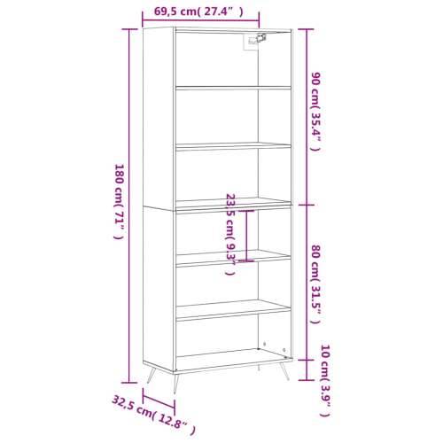 Visoka komoda siva betona 69,5x32,5x180 cm konstruirano drvo - Beton siva 1 3 police Cijena