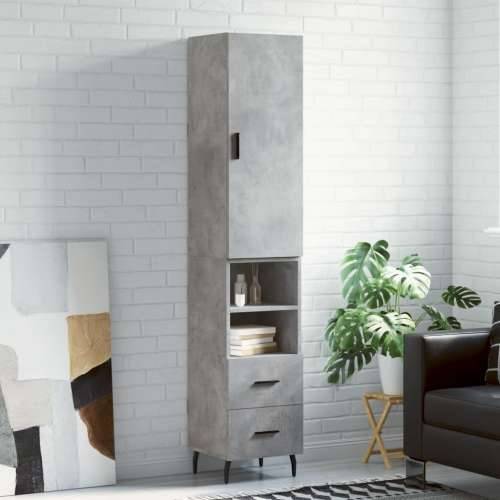 Visoka komoda siva betona 34,5x34x180 cm od konstruiranog drva - Beton siva 1 2 ladice 2 police Cijena