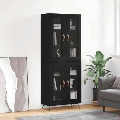 Visoka komoda crni 69,5x34x180 cm konstruirano drvo - Crna 1 2 staklena vrata Cijena