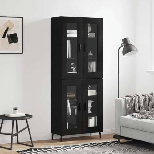 Visoka komoda crni 69,5x34x180 cm konstruirano drvo - Crna 1 2 staklena vrata Cijena