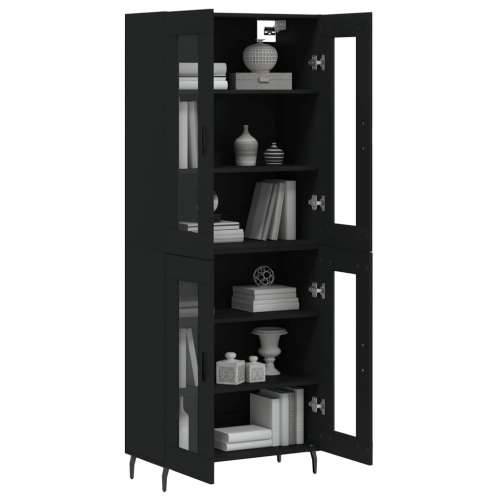 Visoka komoda crni 69,5x34x180 cm konstruirano drvo - Crna 1 2 staklena vrata Cijena