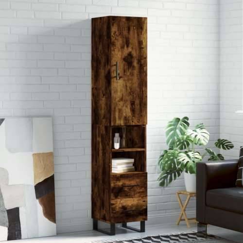 Visoka komoda dimljeni hrast 34,5x34x180cm konstruiranog drva - Dimljeni hrast 1 2 ladice 2 police Cijena
