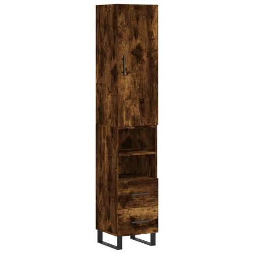 Visoka komoda dimljeni hrast 34,5x34x180cm konstruiranog drva - Dimljeni hrast 1 2 ladice 2 police Cijena