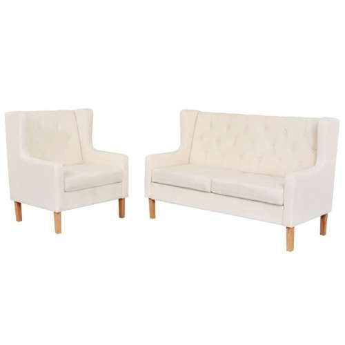 2-dijelni set sofa od tkanine krem bijeli