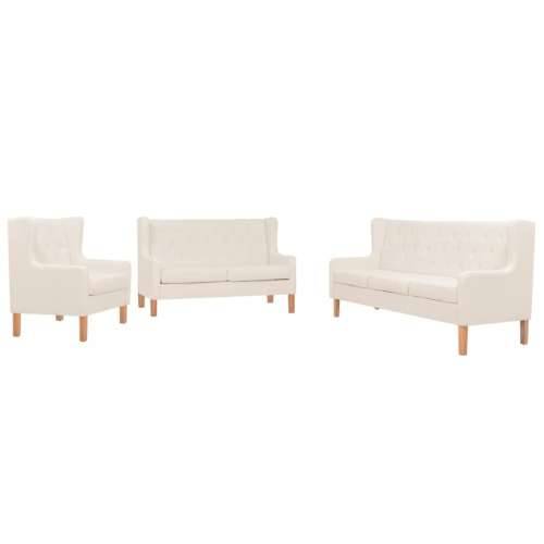 3-dijelni set sofa od tkanine krem bijeli