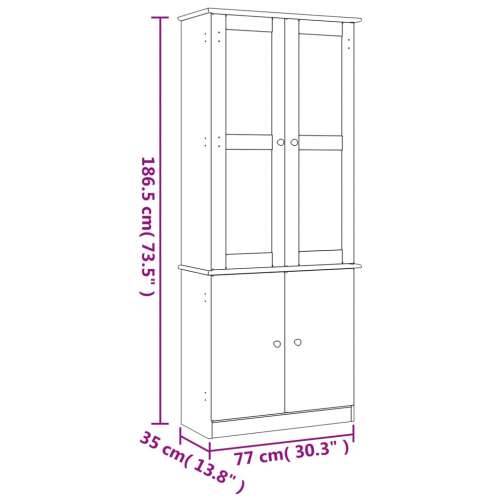 Staklena vitrina ALTA bijela 77x35x186,5 cm od masivne borovine Bijela 1 Cijena