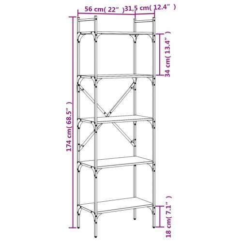 Regal za knjige 5 razina boja hrasta 56 x 31,5 x 174 cm drveni - Dimljeni hrast 1 174 cm Cijena