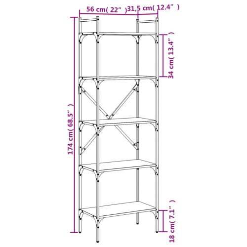 Regal za knjige 5 razina boja hrasta 56 x 31,5 x 174 cm drveni - Smeđi hrast 1 174 cm Cijena