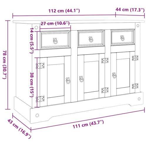 Komoda Corona smeđa 112x44x78 cm masivna borovina meksički stil Smeđa 1 Cijena