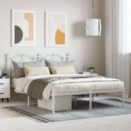 Metalni okvir za krevet s uzglavljem bijeli 150x200 cm
