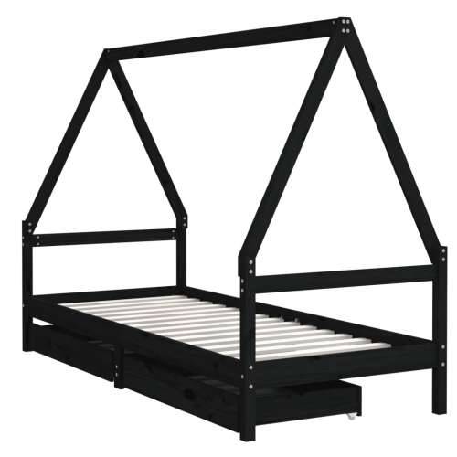 Okvir za dječji krevet s ladicama crni 90 x 200 cm od borovine - Crna 90 x 200 cm Cijena