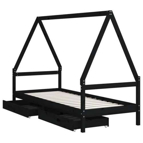 Okvir za dječji krevet s ladicama crni 90 x 200 cm od borovine - Crna 90 x 200 cm Cijena