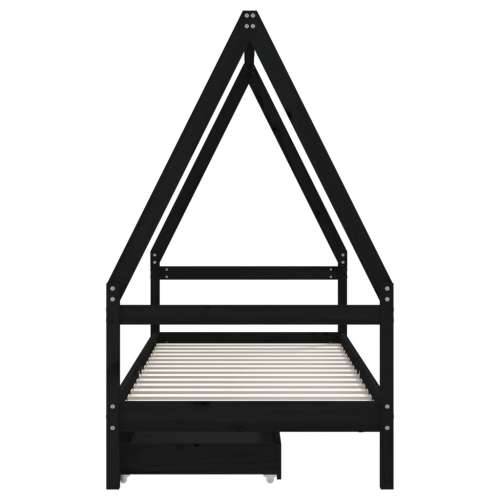 Okvir za dječji krevet s ladicama crni 90 x 200 cm od borovine - Crna 90 x 200 cm Cijena