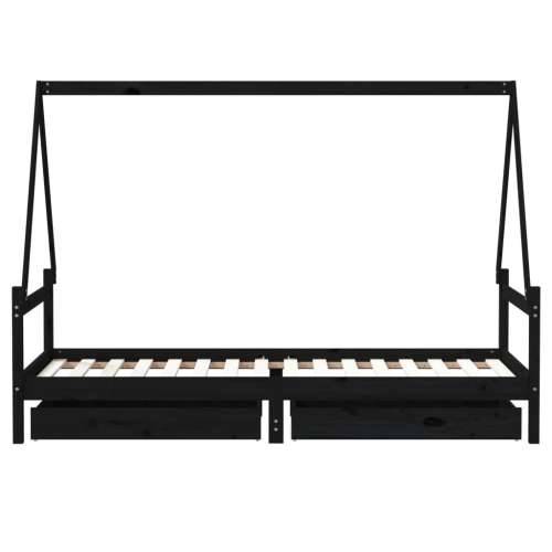 Okvir za dječji krevet s ladicama crni 90 x 200 cm od borovine - Crna 90 x 200 cm Cijena