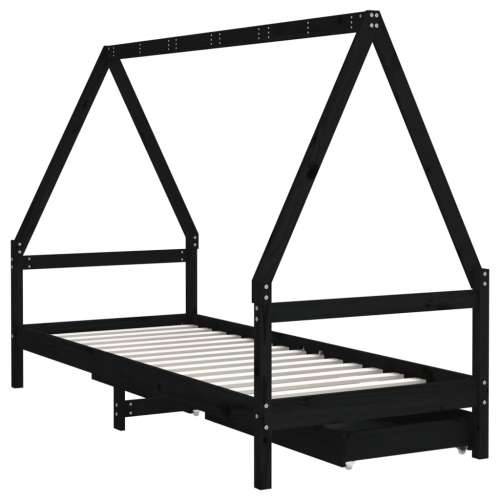 Okvir dječjeg kreveta s ladicama crni 80 x 200 cm od borovine - Crna 80 x 200 cm Cijena
