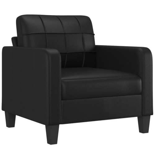 Fotelja s tabureom 60 cm od umjetne kože - Crna Cijena