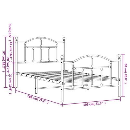 Metalni okvir kreveta uzglavlje i podnožje bijeli 100x190 cm Cijena